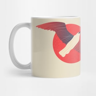 eagle flying with open wings , sun behind the background, with textured vector illustration design Mug